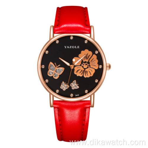 YAZOLE 343 Top Brand Fashion Butterfly Rose Gold Women Watches Luxury Rhinestone Quartz Watch Elegant Design Lady Wristwatch